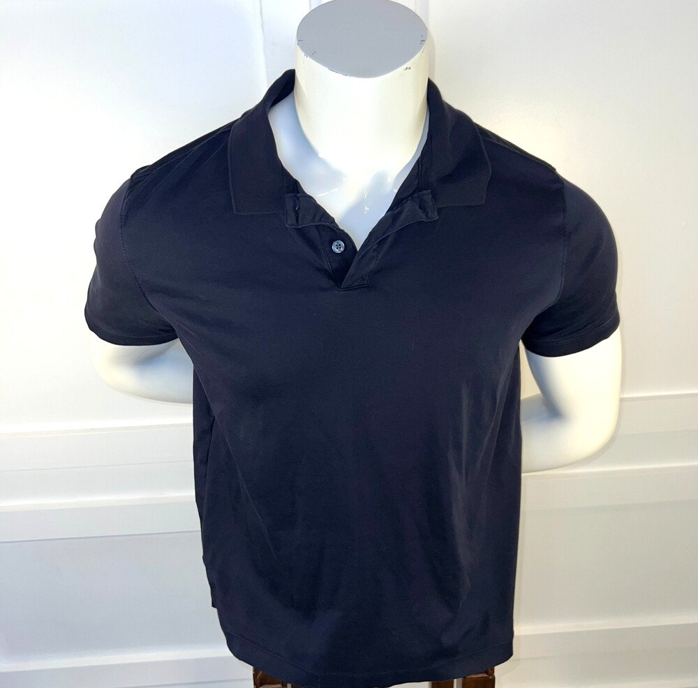 Banana Republic - Polo Shirt Men's L Navy Blue Short Sleeve 2 Button Collar